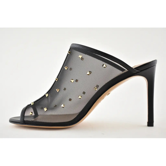 Valentino Rockstud Black Shining Mesh Mule Slide Backless Sandal Heel Pump 41 - Picture 7 of 10